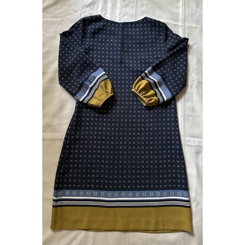 Ann Taylor Dress Size 0P Blue Shift Geo Floral  Print  Contrast Hem Career Women - Picture 4 of 15